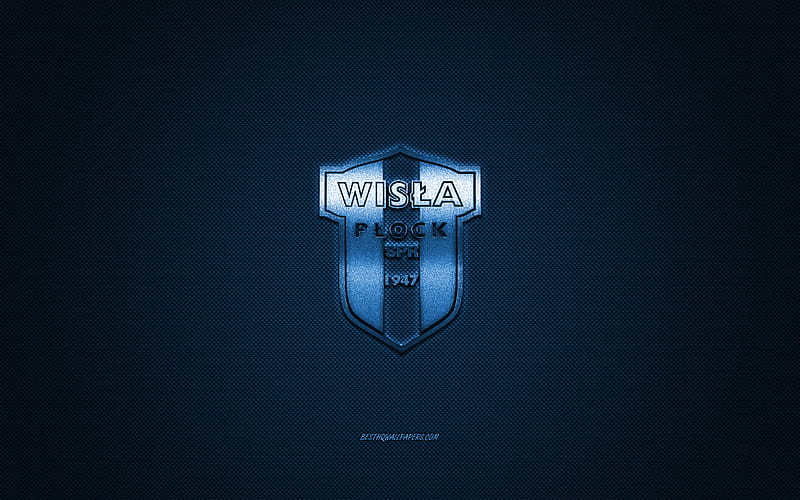 Wisla Plock, Polish football club, Ekstraklasa, blue logo, blue carbon fiber background, football, Plock, Poland, Wisla Plock logo, HD wallpaper