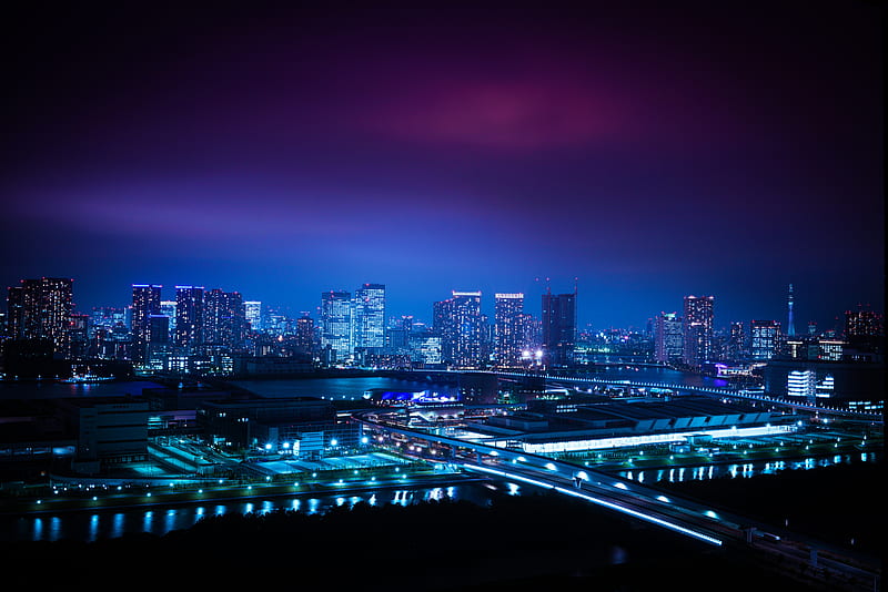 Toyosu Market And Ginza Skyline , night, lights, graphy, city, HD wallpaper