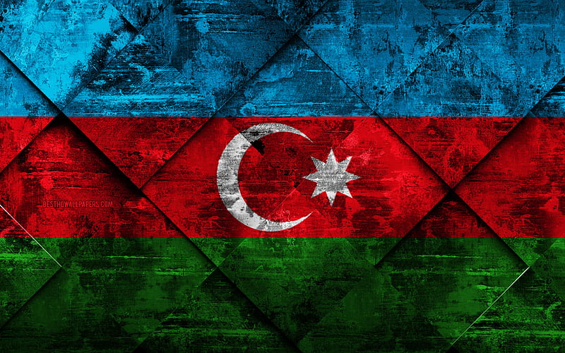Flag of Azerbaijan grunge art, rhombus grunge texture, Azerbaijan flag, Europe, national symbols, Azerbaijan, creative art, HD wallpaper