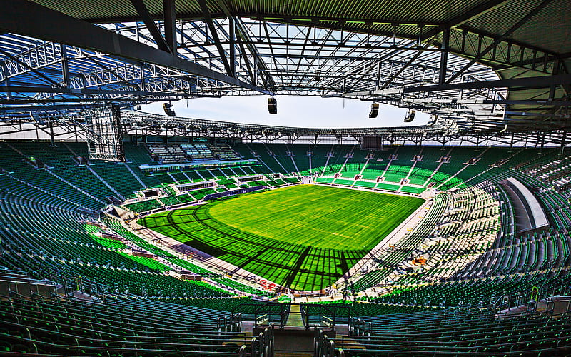 Stadion Miejski, Wroclaw, The Municipal Stadium, Slask Wroclaw stadium, Poland, inside view, stands, football pitch, HD wallpaper