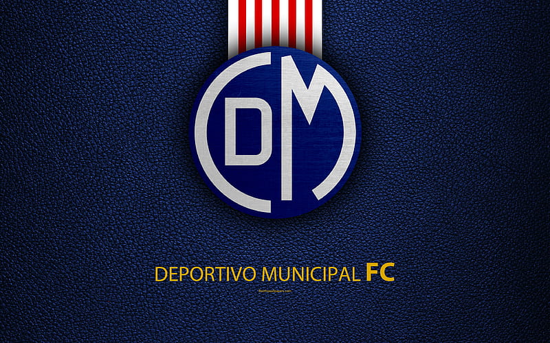 Deportivo Municipal FC logo, leather texture, Peruvian football club, emblem, red white lines, Peruvian Primera Division, Lima, Peru, football, Club Centro Deportivo Municipal, HD wallpaper