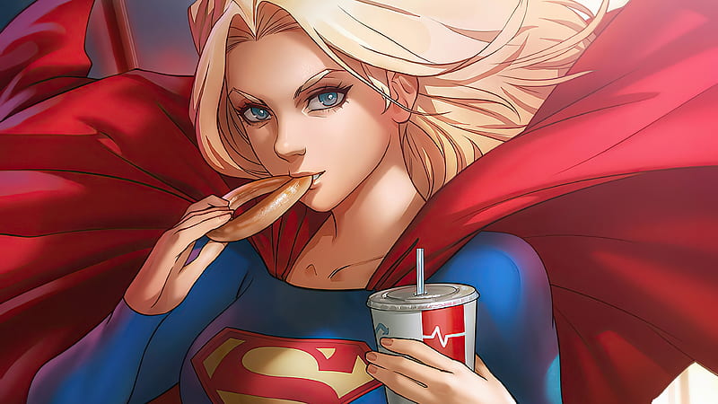 Supergirl Eating Cookie, supergirl, superheroes, artwork, HD wallpaper