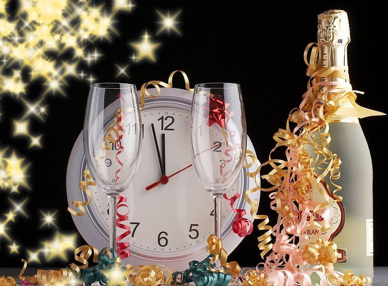 ღ.Happy New Year Moments.ღ, pretty, festival, holidays, jolly, confetti, happy new year moments, dazzling, hours, glasses, bonito, midnight, greeting, ribbons, seasons, xmas, sweet, 2013, graphy, merry, party time, love, joyful, lovely, christmas, fun, clock, new year, winter, happy, shining, champagne, celebrations, HD wallpaper