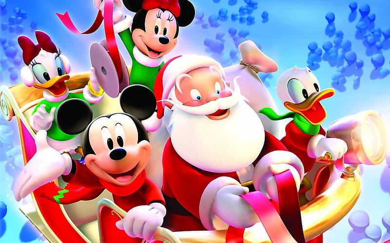 Christmas, Holiday, Santa, Mickey Mouse, Donald Duck, Minnie Mouse, Daisy Duck, HD wallpaper