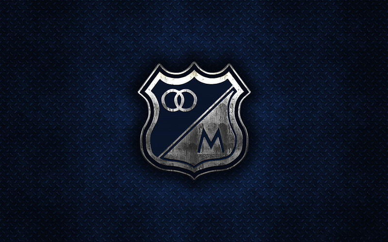 Millonarios FC, Colombian football club, blue metal texture, metal logo, emblem, Bogota, Colombia, Liga Aguila, creative art, football, HD wallpaper