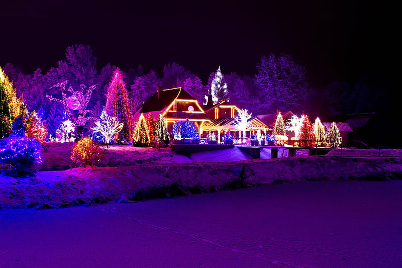 Christmas Evening, christmas, houses, winter time, snowy, christmas