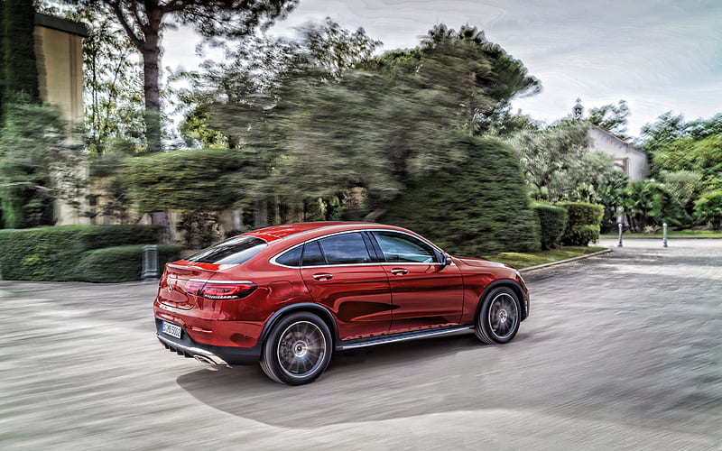 2019, Mercedes-Benz GLC Coupe, sports SUV, exterior, rear view, new red GLC Coupe, German cars, Mercedes, HD wallpaper