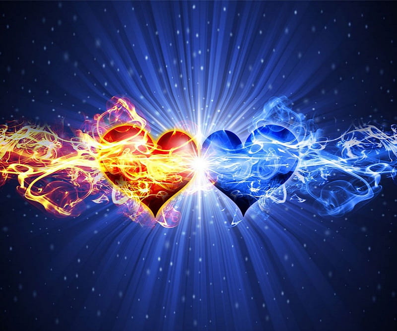 FIRE & ICE, FIRE, COLD, HEARTS, ICE, HOT, HD wallpaper