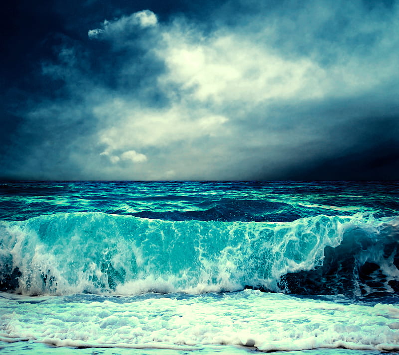 Waves, sea waves, sky clouds, stormy weather, water, HD wallpaper