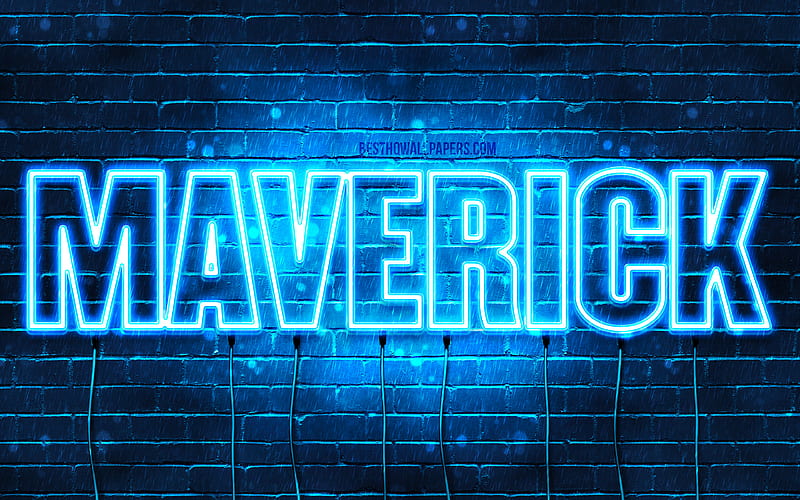 Maverick with names, horizontal text, Maverick name, blue neon lights, with Maverick name, HD wallpaper