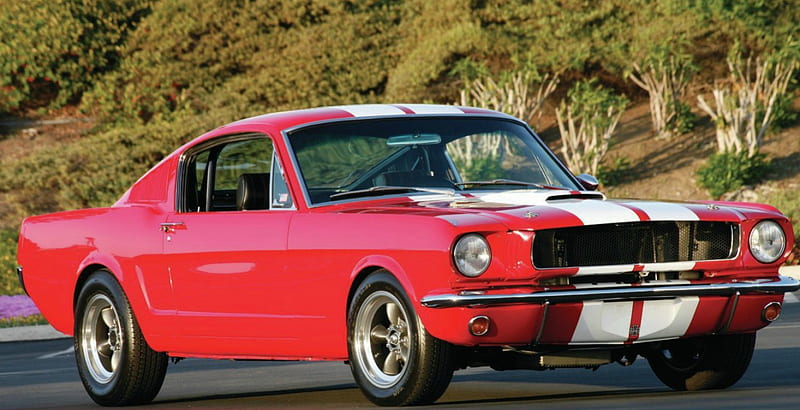1965-Mustang-Fastback, Classic, Red, White Stripes, Ford, HD wallpaper 1965-Mustang-Fastback, Classic, Red, White Stripes, Ford, HD wallpaper