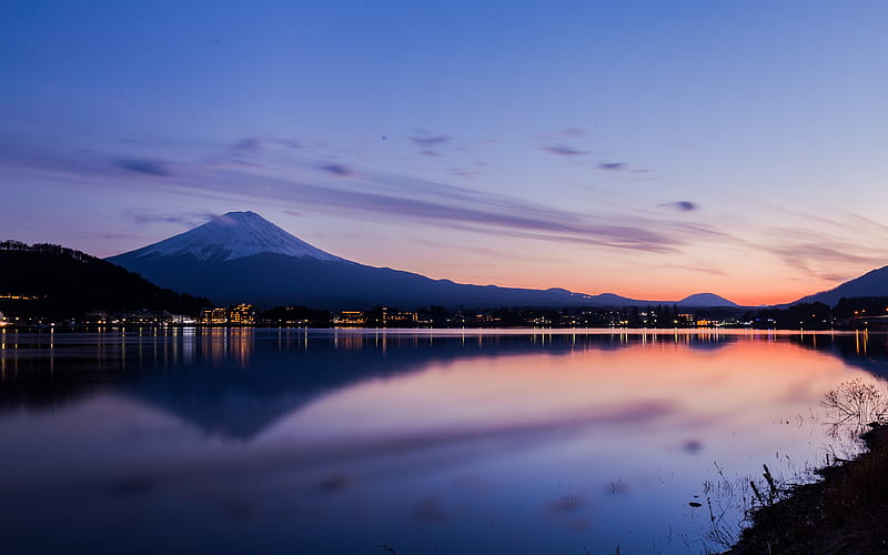 Japan lake kawaguchi Mount Fuji Evening, HD wallpaper