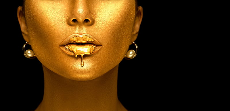 ლ, Model, Face, Makeup, Golden, HD wallpaper