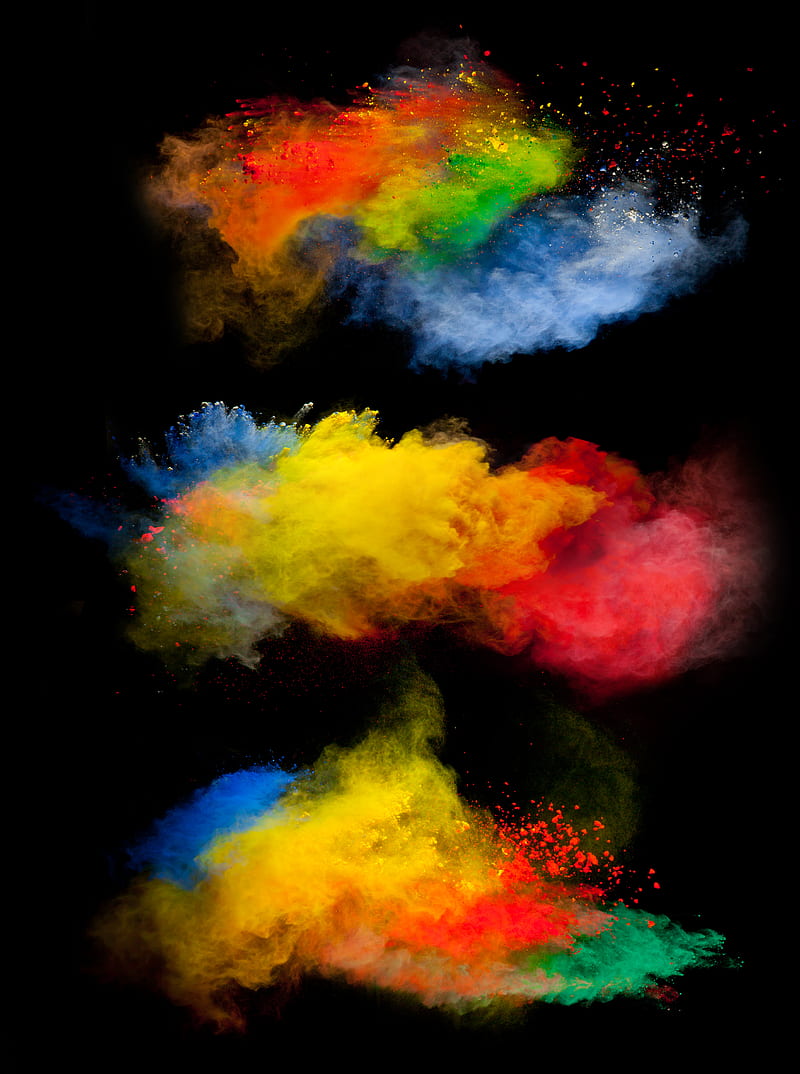 powder explosion, powder, black background, colorful, HD phone wallpaper