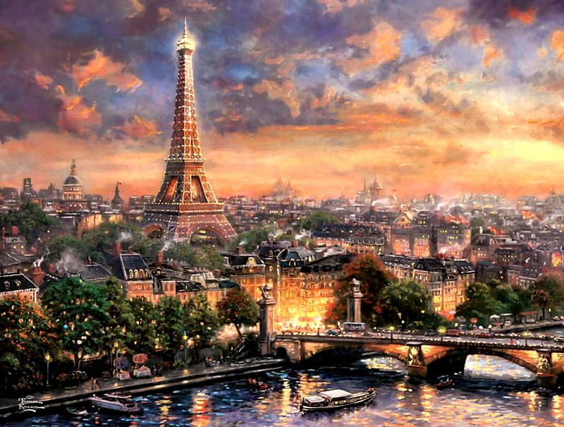 Paris City of Love F1, architecture, art, cityscape, France, artwork, Paris, painting, wide screen, scenery, HD wallpaper