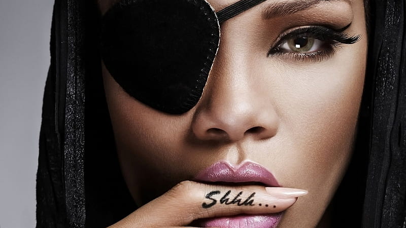 Rihanna, eyepatch, shhh, tattoo, makeup, closeup, singer, HD wallpaper