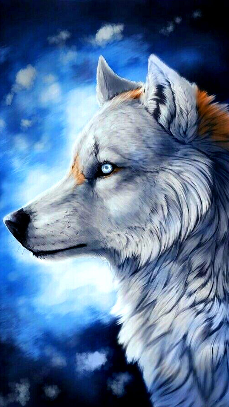 white wolf, animal, drawing, fantasy, HD phone wallpaper