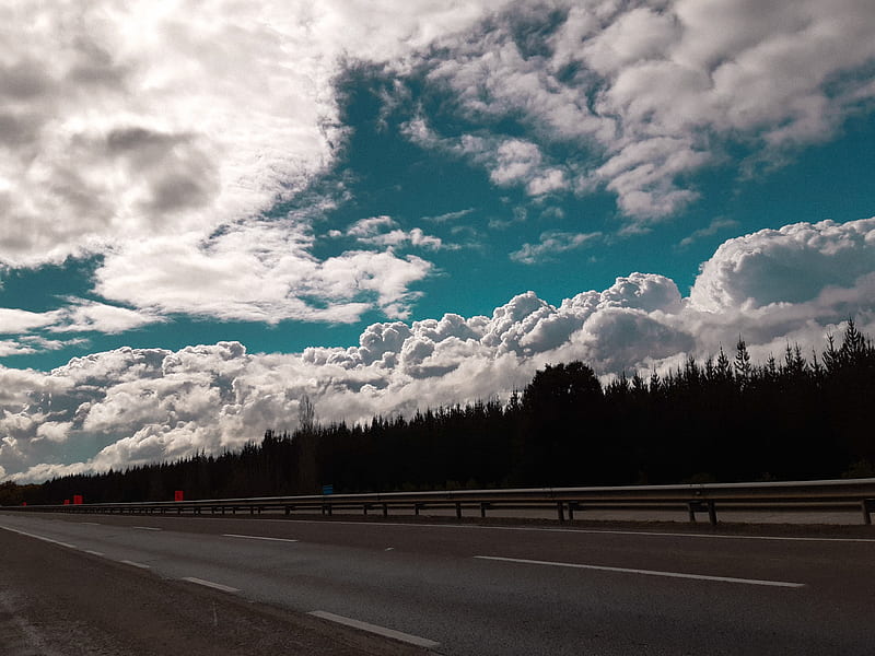 clouds, carretera, sky, HD wallpaper