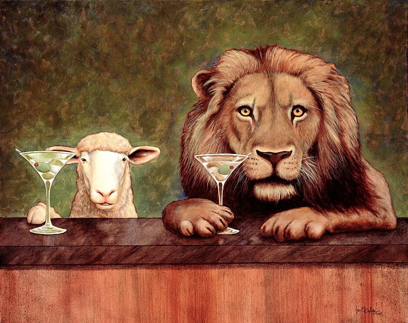 The lamb and the lion enjoying together, leu, bar, paw, lion, art, brown,  animal, HD wallpaper | Peakpx