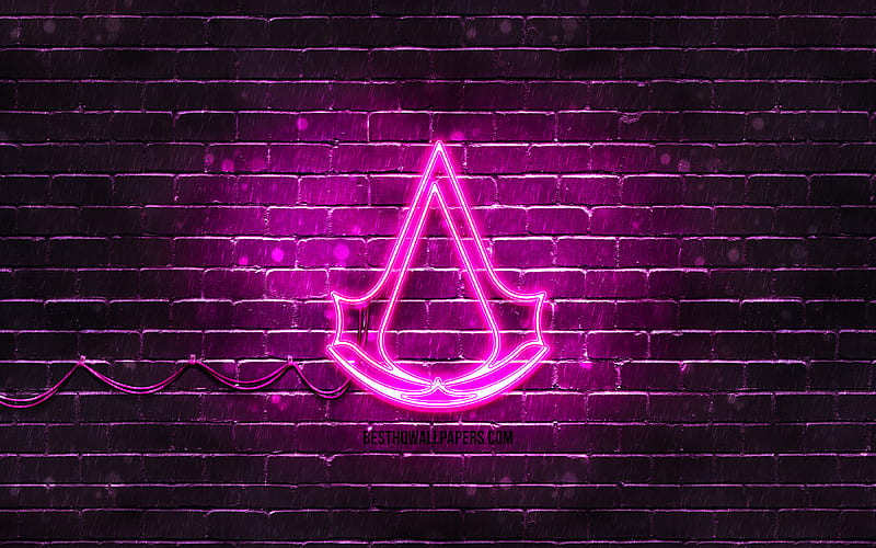Assassins Creed purple logo purple brickwall, Assassins Creed logo, 2020 games, Assassins Creed neon logo, Assassins Creed, HD wallpaper