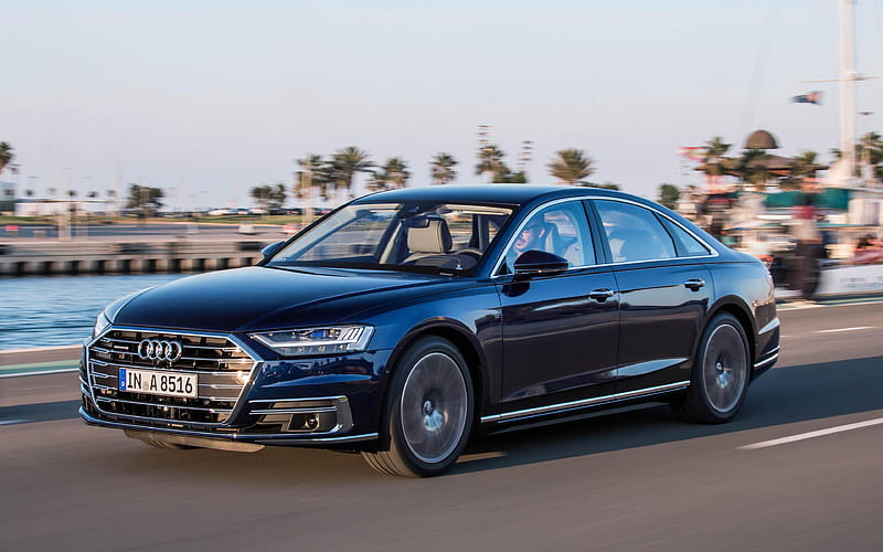 Audi A8, 2019 luxury sedan, new blue A8, German cars, Audi, HD wallpaper