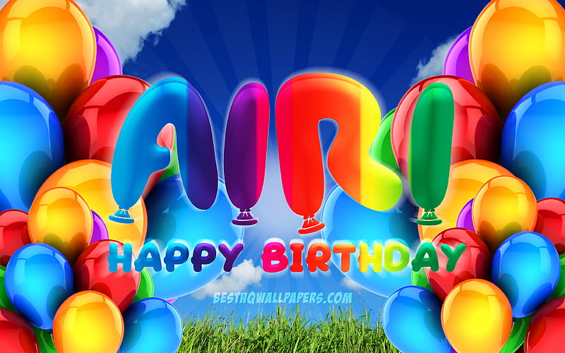 Airi Happy Birtay cloudy sky background, female names, Birtay Party, colorful ballons, Airi name, Happy Birtay Airi, Birtay concept, Airi, HD wallpaper