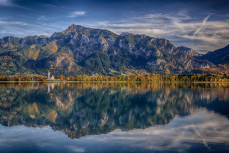 Castles, Neuschwanstein Castle, Alps, Bavaria, Germany, Lake Forggensee, Mountain, Reflection, HD wallpaper