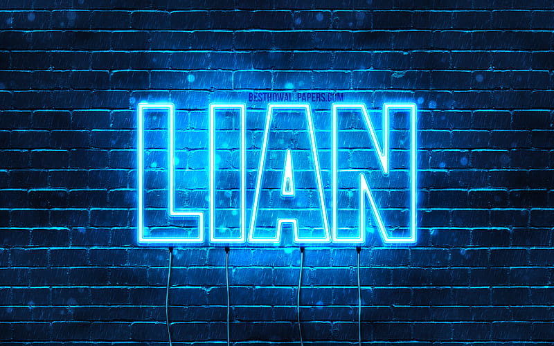 Lian with names, horizontal text, Lian name, Happy Birtay Lian, blue neon lights, with Lian name, HD wallpaper