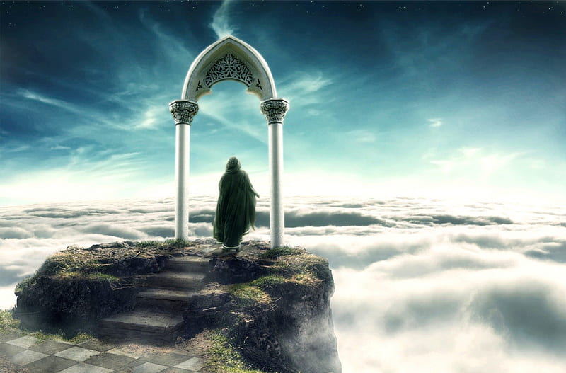 Knockin' on Heavens Door, pretty, wonderful, stunning, marvellous, stairs, bonito, adorable, door, nice, fantasy, outstanding, people, person, heaven, super, gate, amazing, fantastic, sky, knocking on heavens door, abstract, skyphoenixx1, awesome, great, HD wallpaper