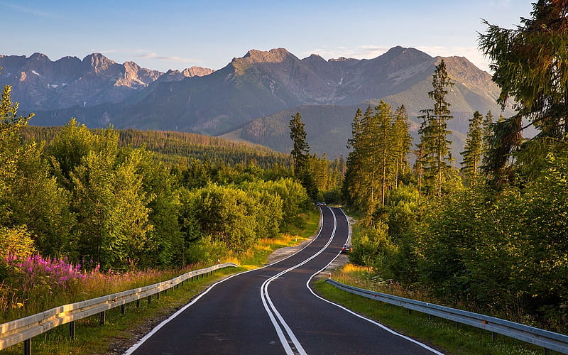 Road to Tatry, Poland, road, Tatry, mountains, HD wallpaper