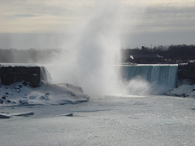 Niagara Falls, Ontario Canada 03, graphy, snow, ice, nature, white, trees, clouds, waterfalls, HD wallpaper