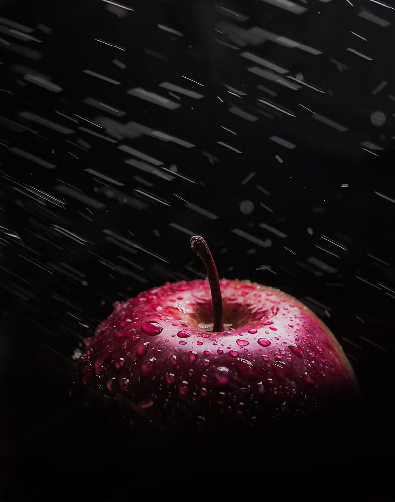 apple, drops, spray, red, wet, HD phone wallpaper