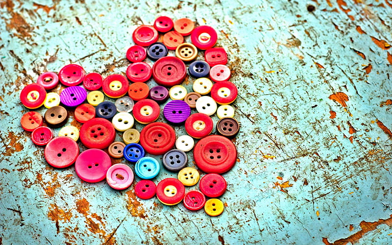 Button of Hearts, button, corazones, vintage, HD wallpaper