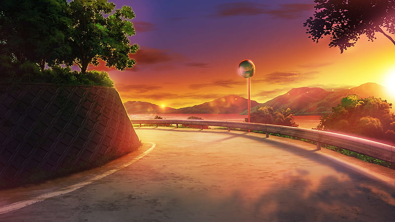 Anime landscape, sunset, scenery, road, trees, sky, Anime, HD wallpaper |  Peakpx