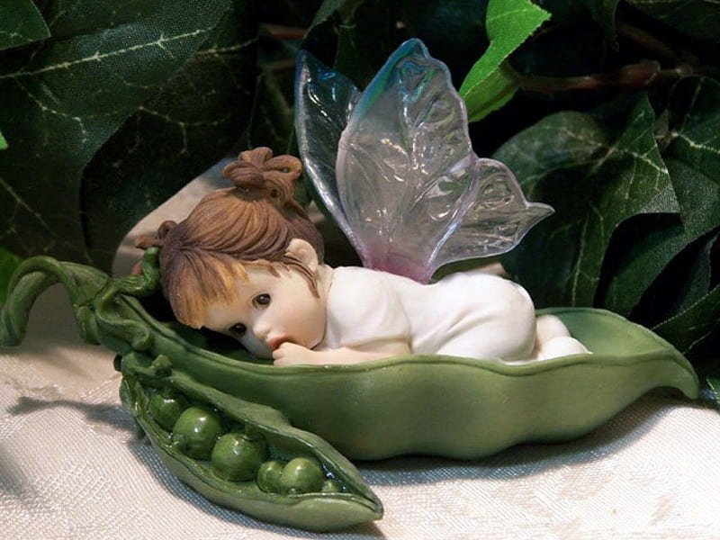 Sweet Pea Fairy, cute, pea fairy, wings, green, sweet, HD wallpaper