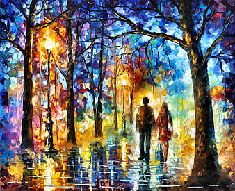 Lamplight in shops the Park. 16x20 Acrylic Painting