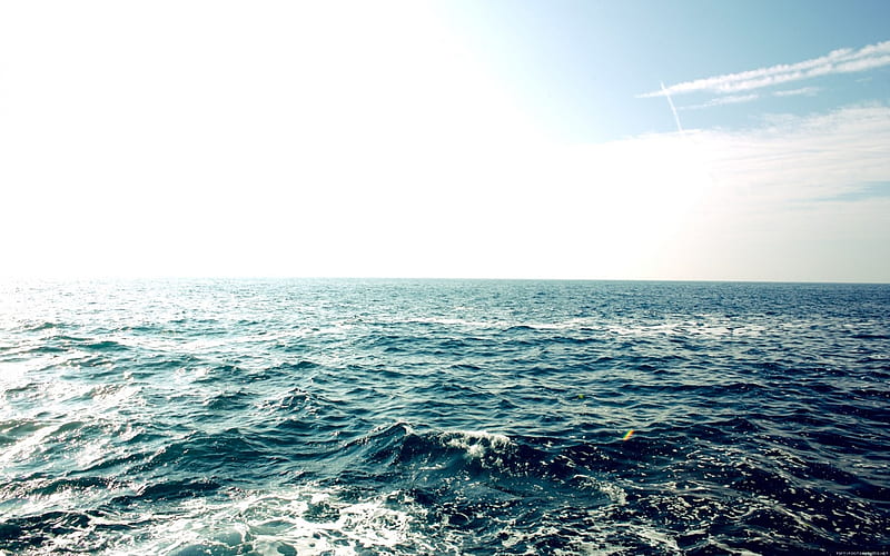 Ocean, splash, sun, water, sky, ruff, glare, blue, HD wallpaper