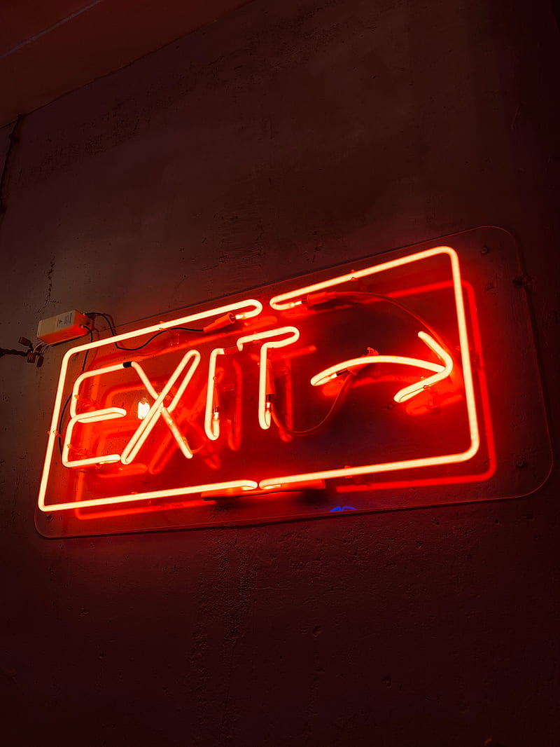 exit, inscription, text, backlight, neon, HD phone wallpaper
