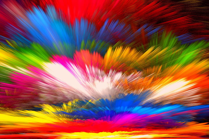 Colour explosion, art, blue, bright, color, rainbow, HD wallpaper