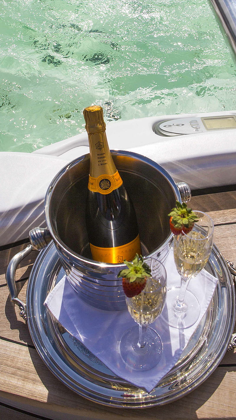 Champagne, bottle champagne, luxury, ship, spa, tray, yacht, HD phone wallpaper