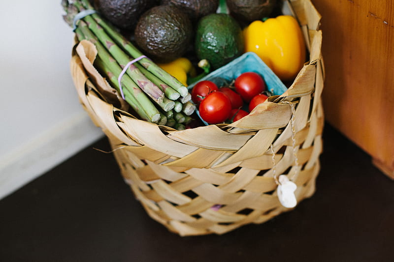 bunch of assorted produce in brown wicker basket, HD wallpaper