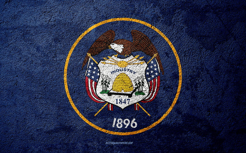 Flag of State of Utah, concrete texture, stone background, Utah flag, USA, Utah State, flags on stone, Flag of Utah, HD wallpaper