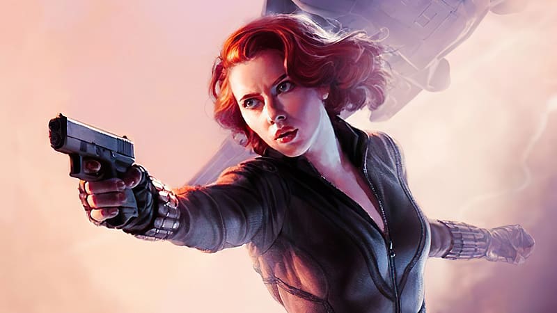 Scarlett Johansson, Gun, Movie, Red Hair, Black Widow, HD wallpaper