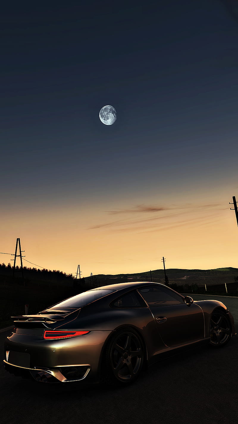 Porsche, moon, new, nice, sport car, HD phone wallpaper