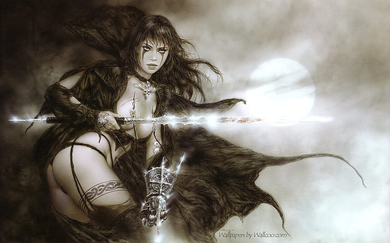 The Five Faces of Hecate, art, fantasy, female, warrior, luis royo, sexy, sword, HD wallpaper