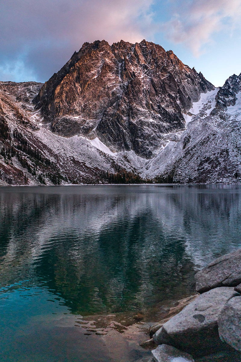 rocks, peak, lake, stones, reflection, HD phone wallpaper