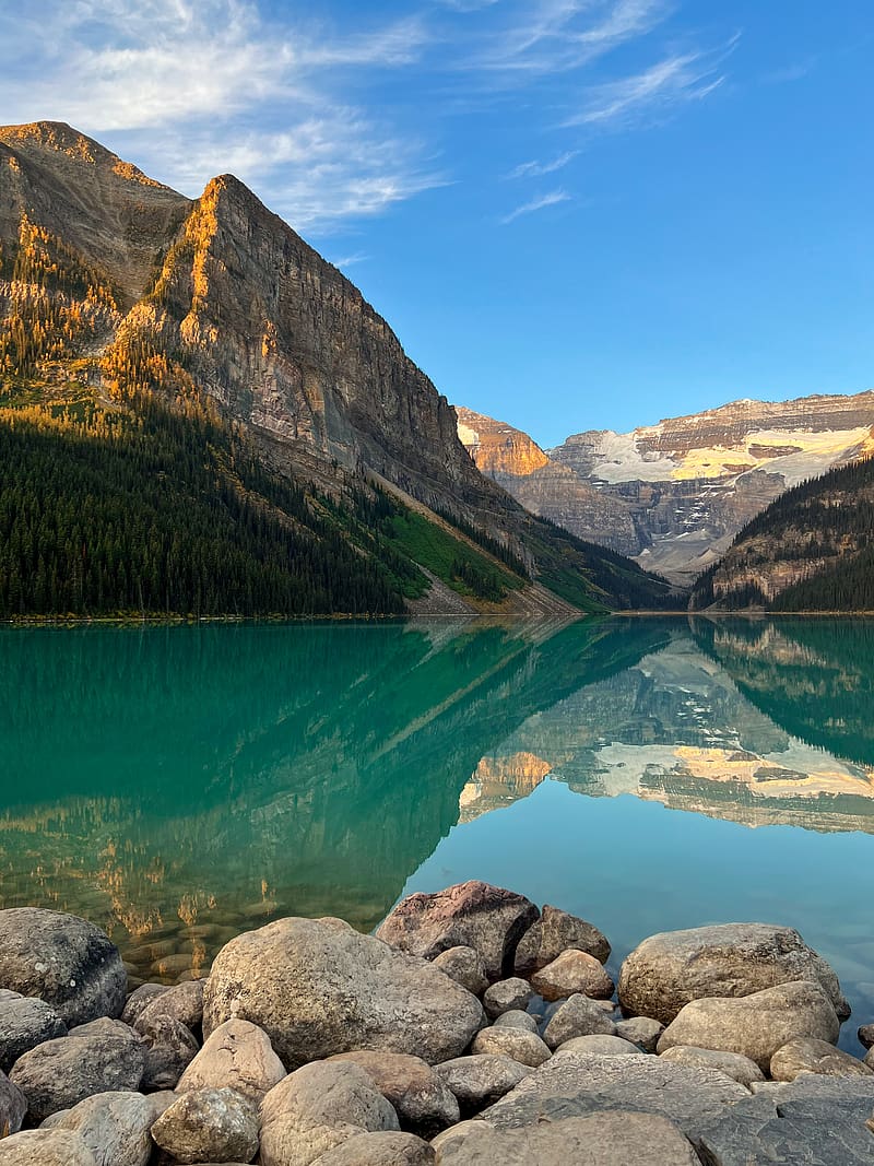 Lake, stones, mountains, reflection, HD phone wallpaper | Peakpx