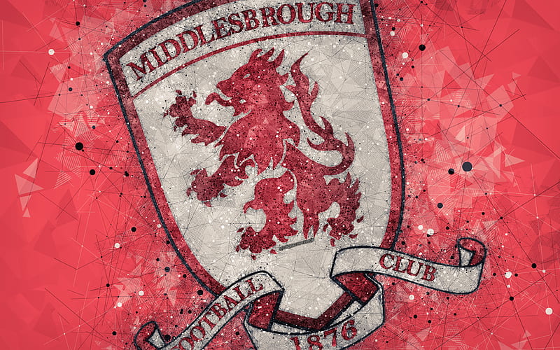 Middlesbrough FC geometric art, logo, red abstract background, English football club, emblem, EFL Championship, Middlesbrough, England, United Kingdom, football, English Championship, HD wallpaper