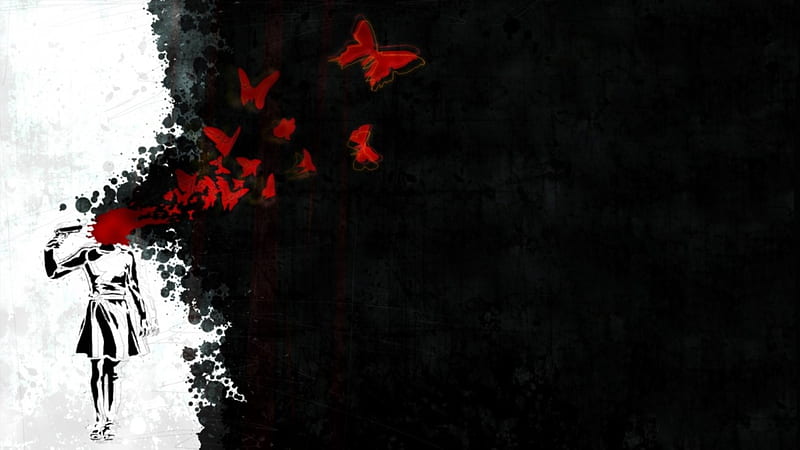 Salvation, Butterflies, Red, Suicide, Death, dark, Blood, Gun, Girl, HD wallpaper