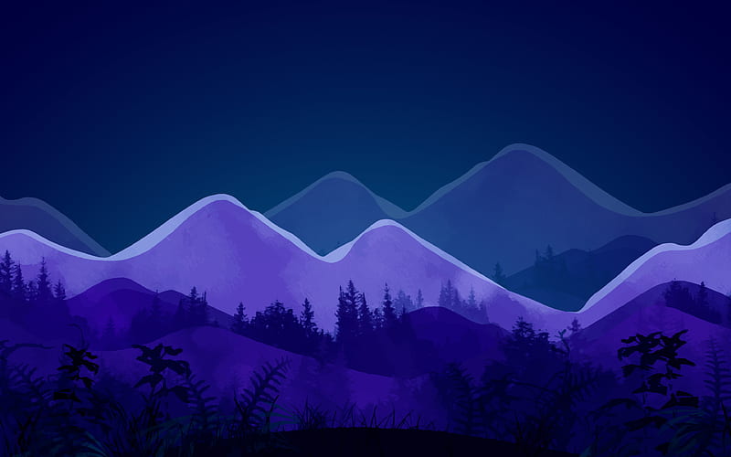 abstract nightscapes, mountains, forest, nightscapes minimalism, creative, abstract landscapes, HD wallpaper